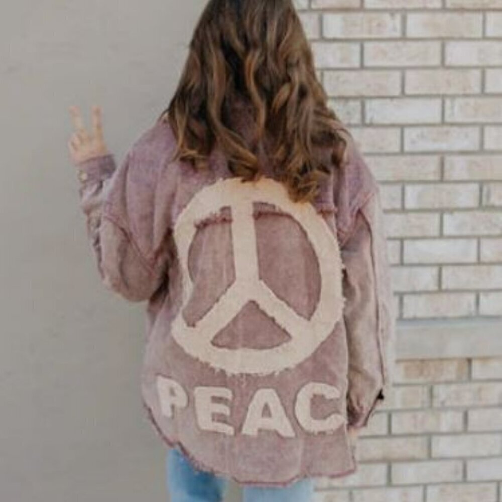 Peace Out Mineral Washed Button Up Shacket in Plum
